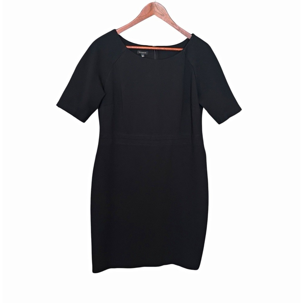 Talbots Black Sheath Dress Short Sleeve Size 10 LBD Work Office Dressy Modest
